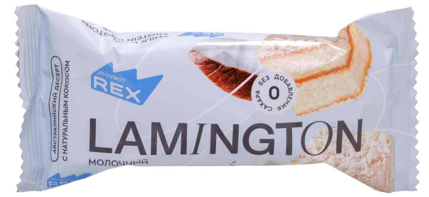 Пирожное протеиновое ProteinRex Lamington молочный в кокосовой обсыпке