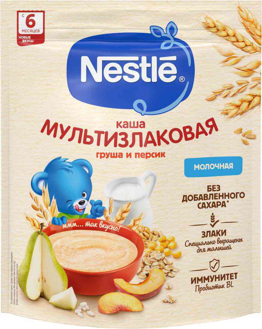 Каша мультизлаковая молочная Nestle груша-персик с 6 месяцев