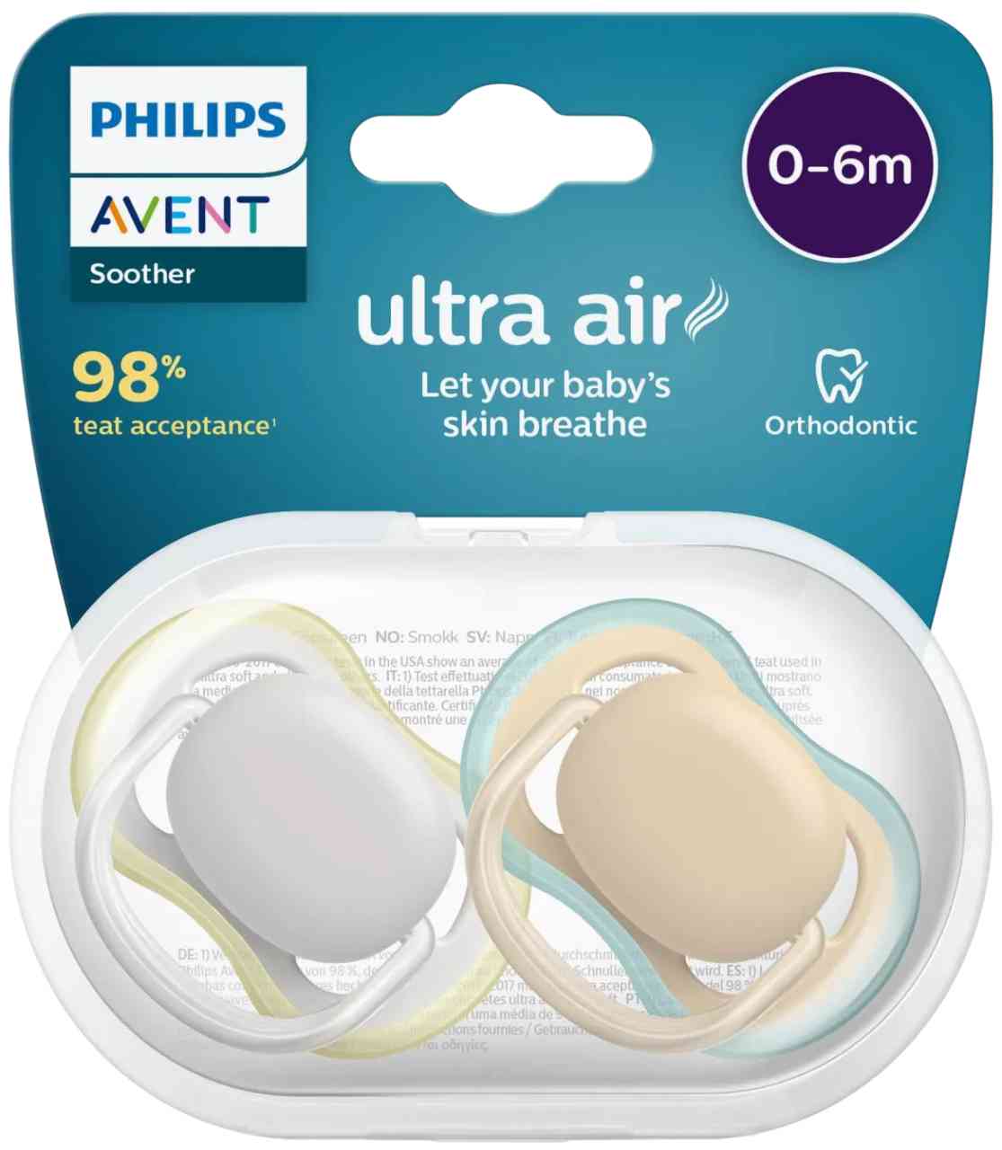 Соска-пустышка силиконовая Philips Avent Ultra Air серая/персик, с рождения до 6 месяцев