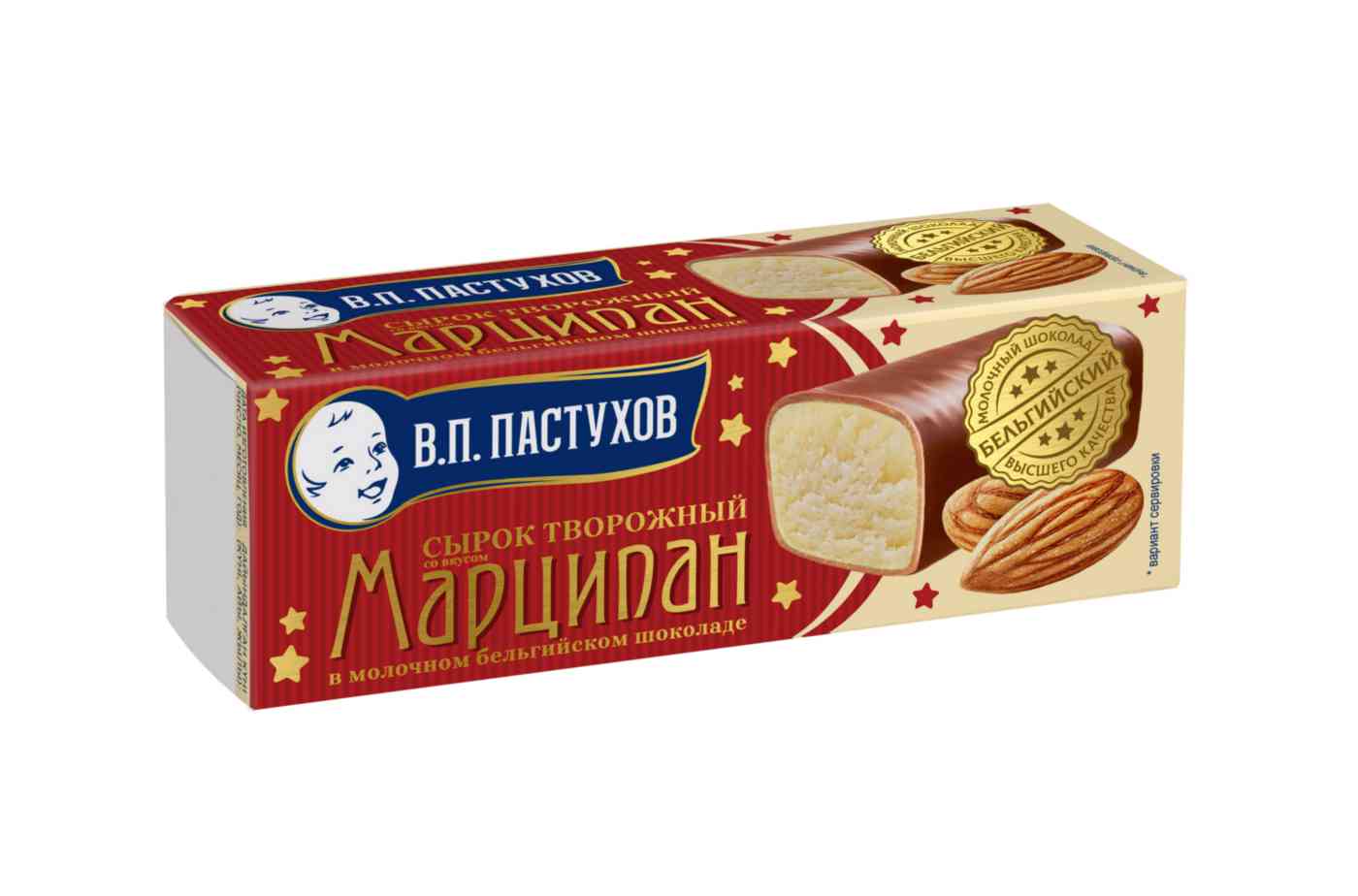 Сырок творожный Пастухов глазированный молочным шоколадом со вкусом марципана В.П.Пастухов
