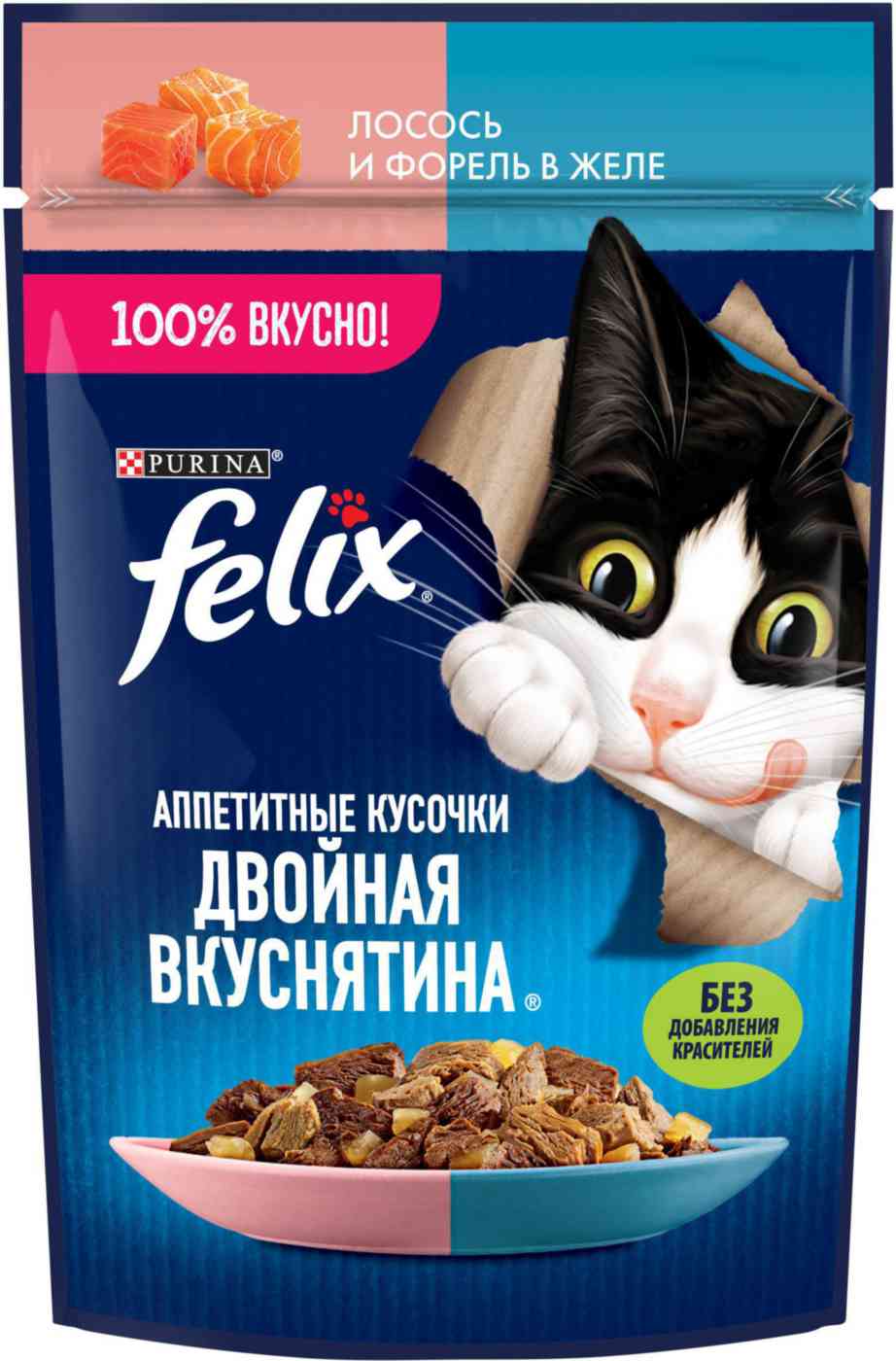 Влажный корм для кошек Felix Аппетитные кусочки лосось-форель в желе