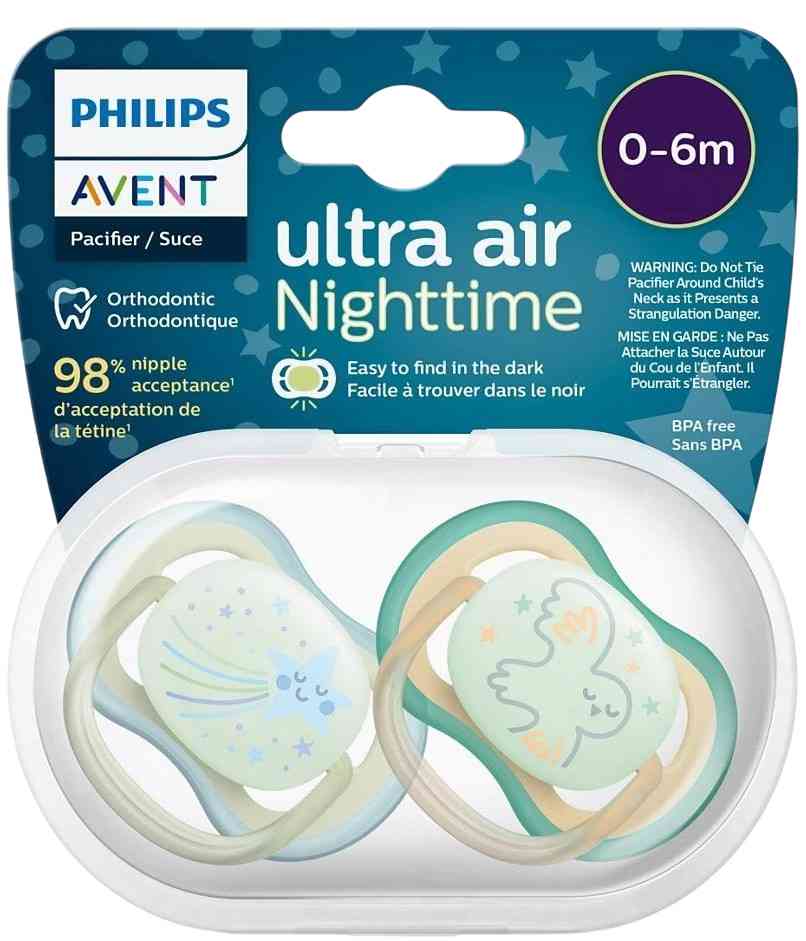 Соска-пустышка силиконовая светящаяся Philips Avent Ultra Air Nighttime Звезда/сова, с рождения до 6 месяцев