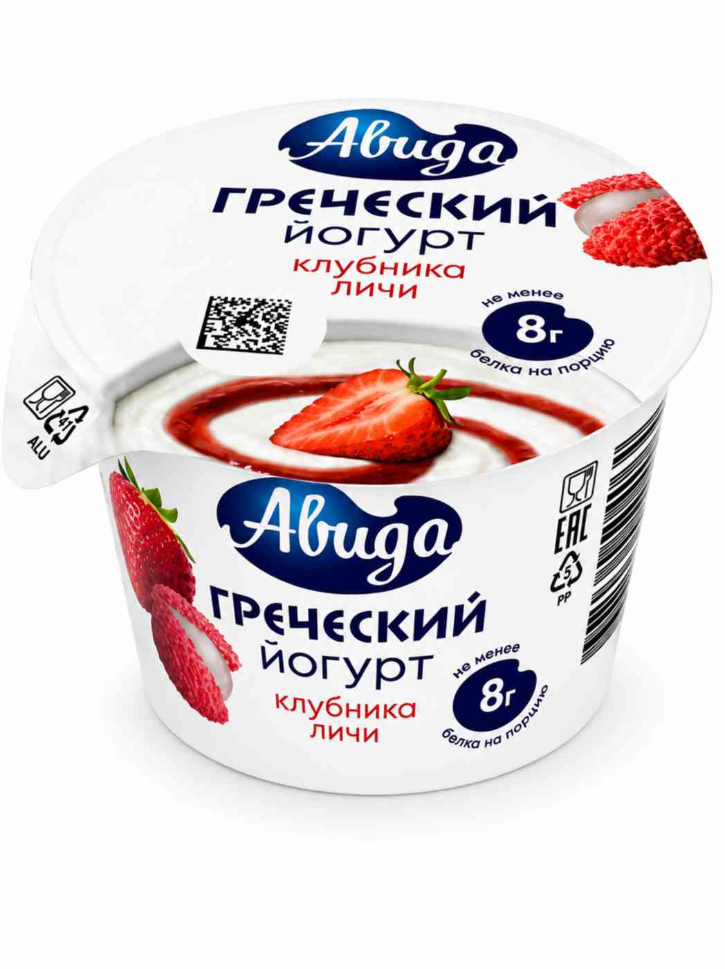 Йогурт Авида с повышенным содержанием белка Греческий с клубникой-личи 1,5%