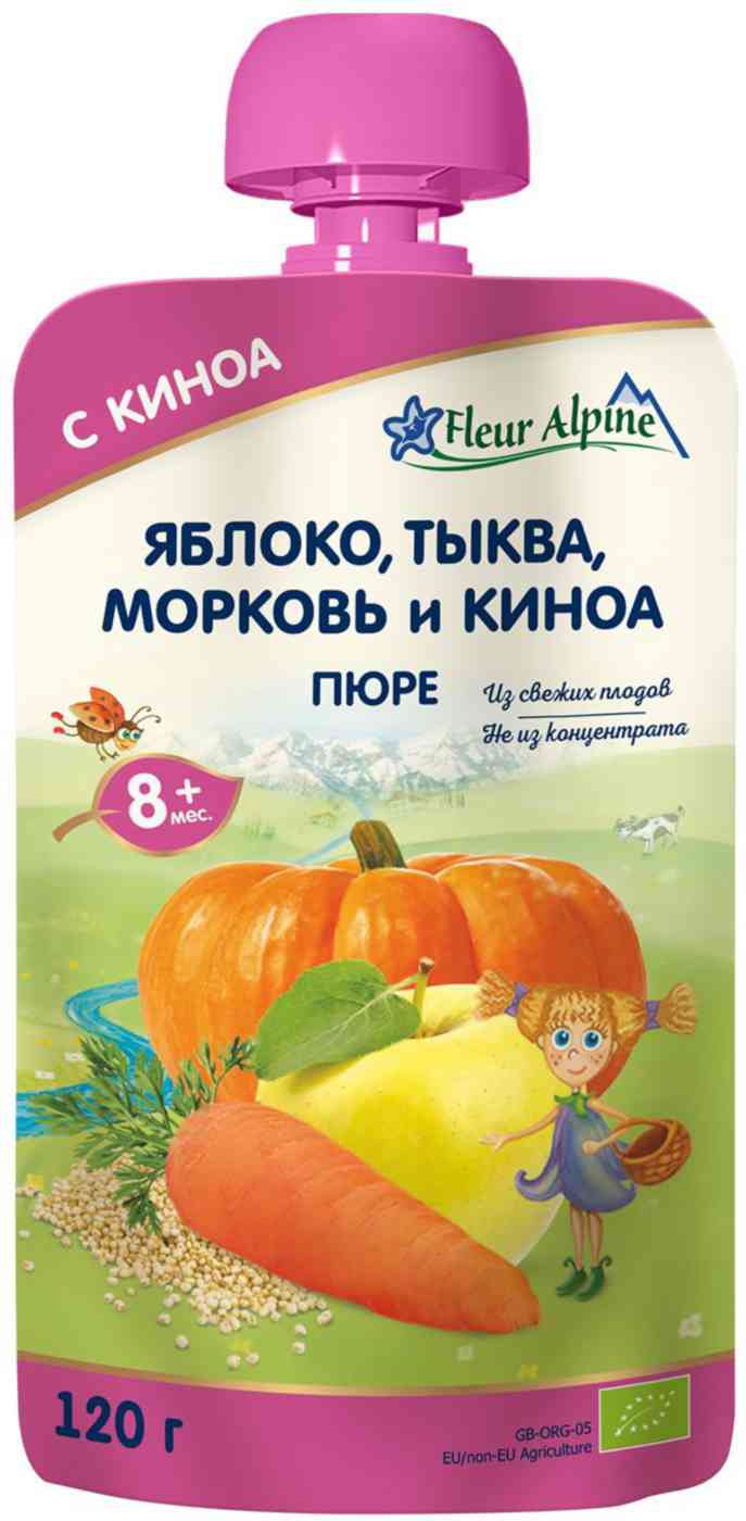 Пюре Fleur Alpine Яблоко, тыква, морковь и киноа, с 8 месяцев