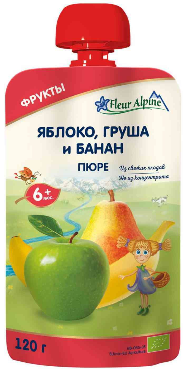 Пюре Fleur Alpine Яблоко, груша и банан, с 6 месяцев