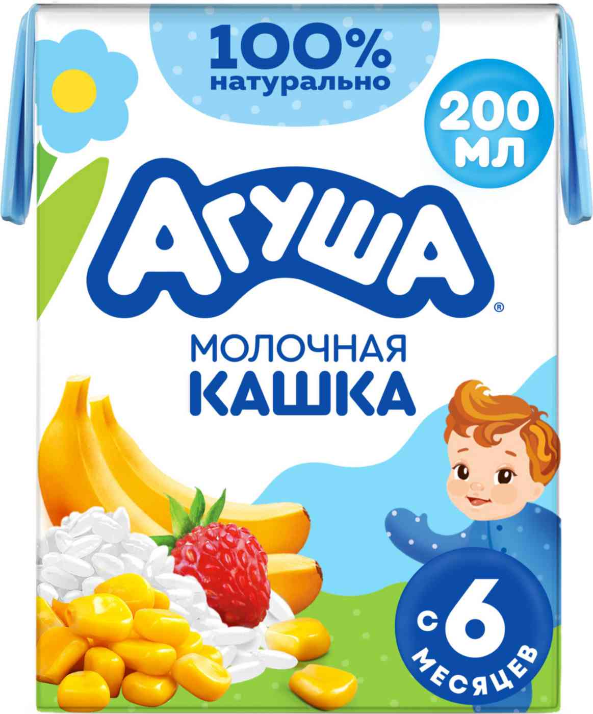 Каша рисово-кукурузная молочная Агуша банан-земляника с 6 месяцев