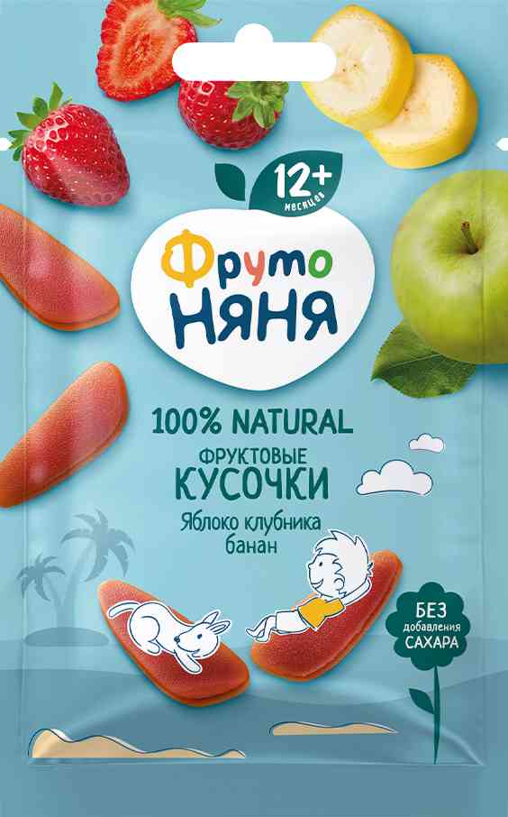 Фруктовые кусочки ФрутоНяня Яблоко-клубника-банан с 12 месяцев