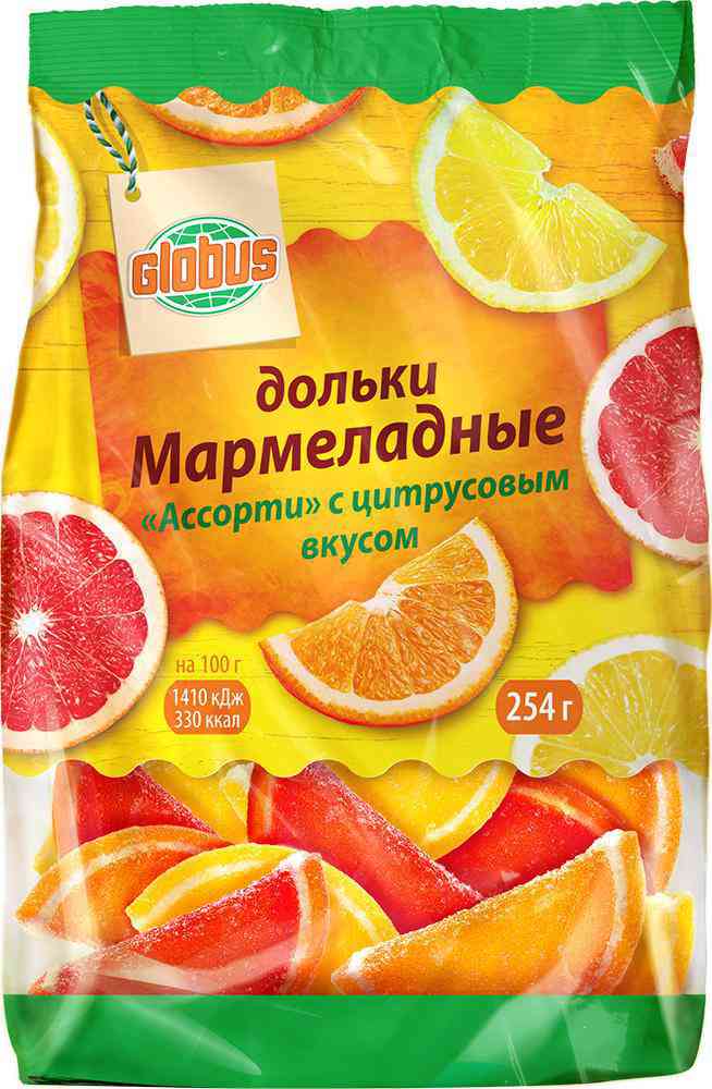Мармеладные дольки Ассорти Глобус с цитрусовым вкусом