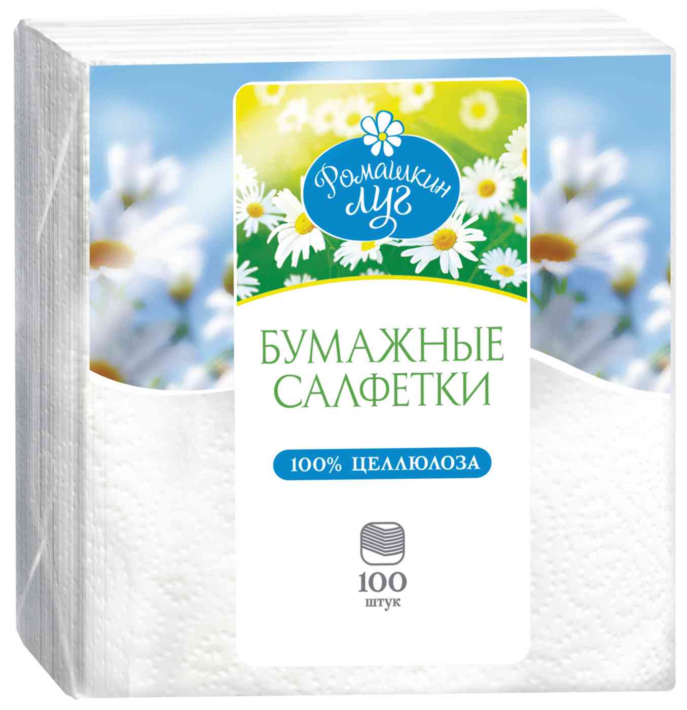 Салфетки бумажные Ромашкин луг белые однослойные с тиснением