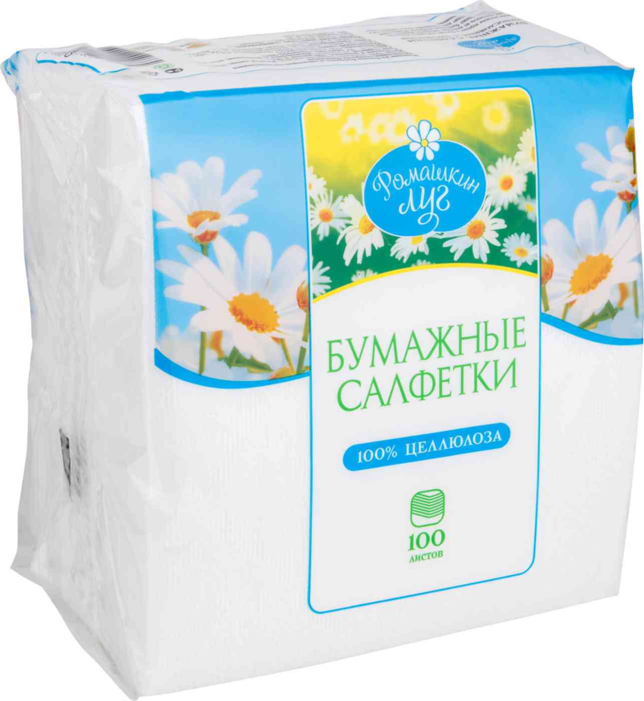 Салфетки бумажные Ромашкин луг однослойные с тиснением