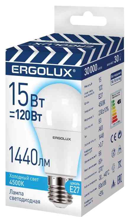 Лампа светодиодная Ergolux Е27 нейтральный свет, груша