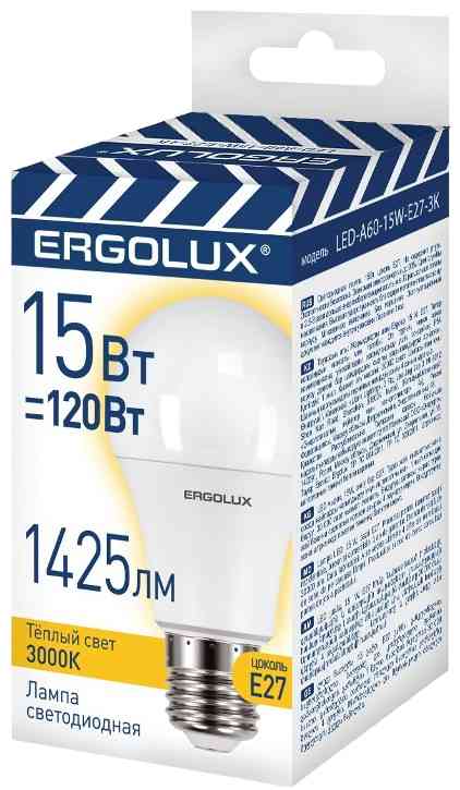 Лампа светодиодная Ergolux Е27 тёплый свет, груша