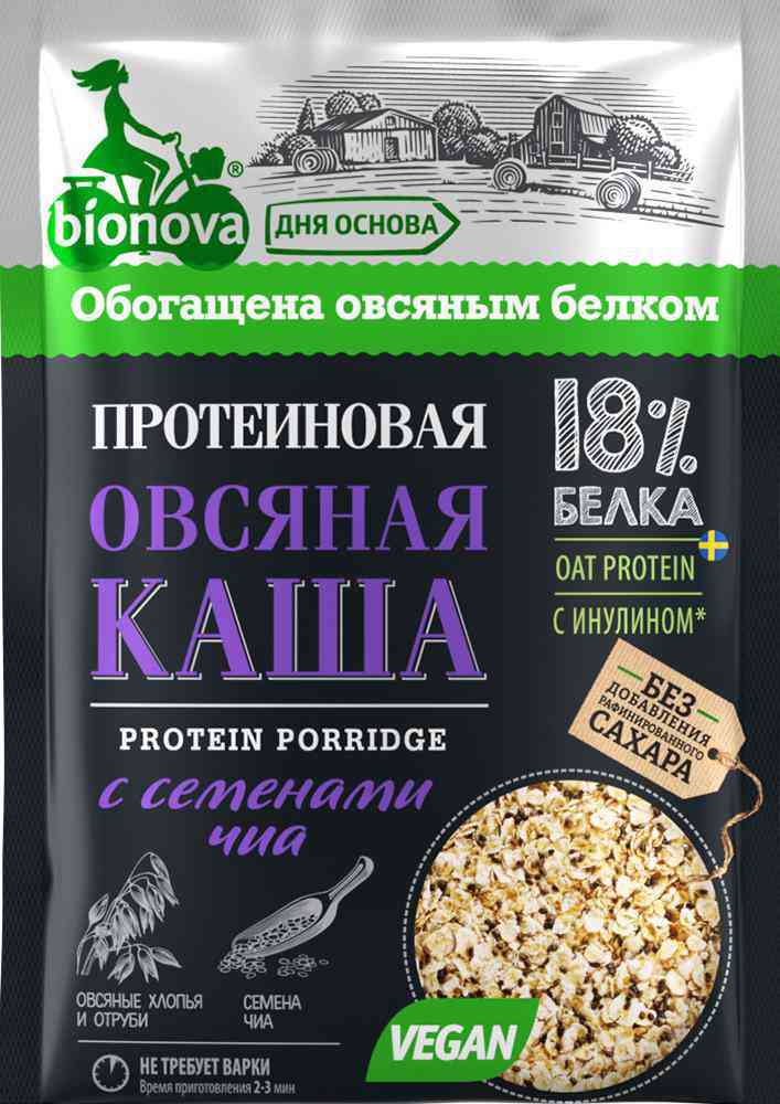 Каша овсяная протеиновая Bionova с семенами чиа