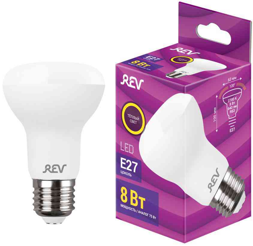 Лампа светодиодная REV E27 2700К, тёплый свет, рефлектор