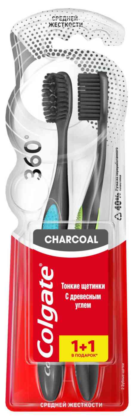 Зубная щетка Colgate 360° с древесным углем средняя