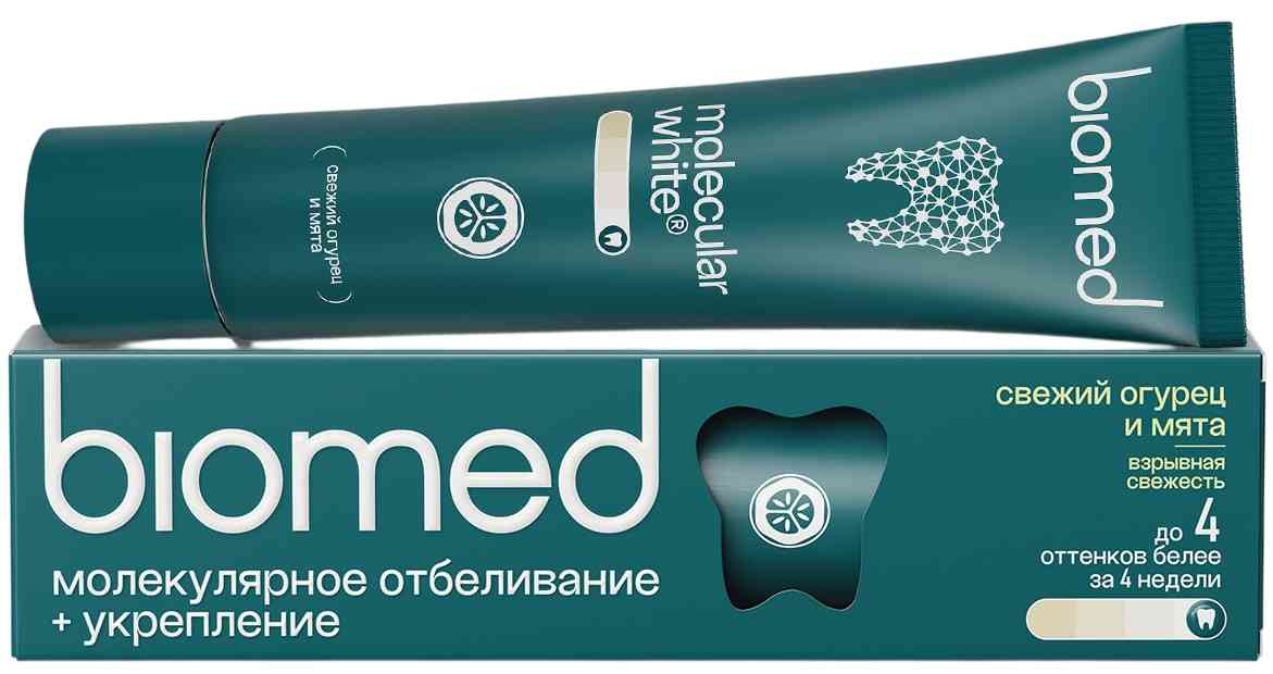 Зубная паста Biomed Molecular White взрывная свежесть огурец-мята