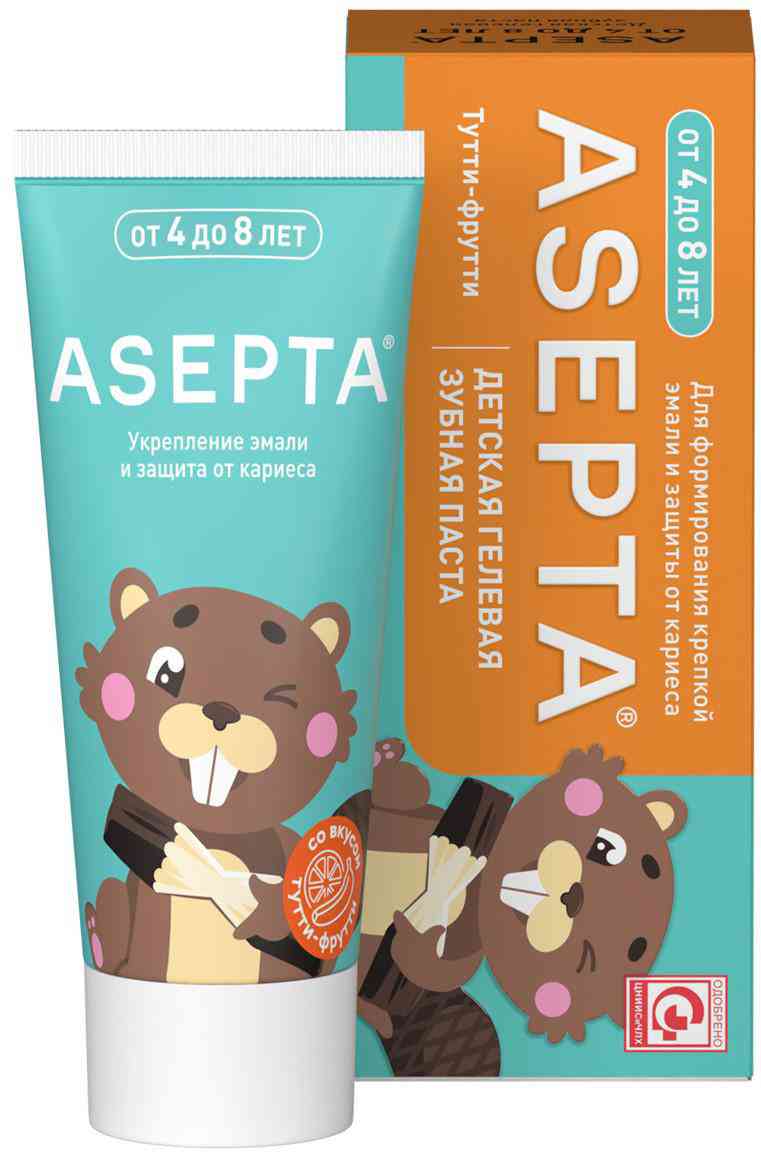 Зубная паста детская Asepta For Kids от 4 до 8 лет тутти-фрутти
