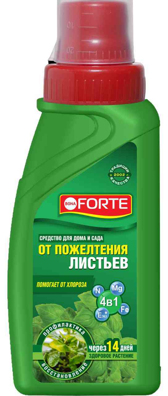 Удобрение Bona Forte от пожелтения листьев 4в1