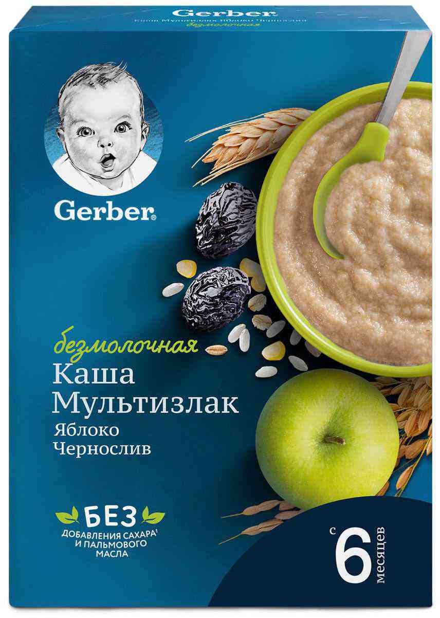 Каша мультизлаковая безмолочная Gerber яблоко-чернослив с 6 месяцев
