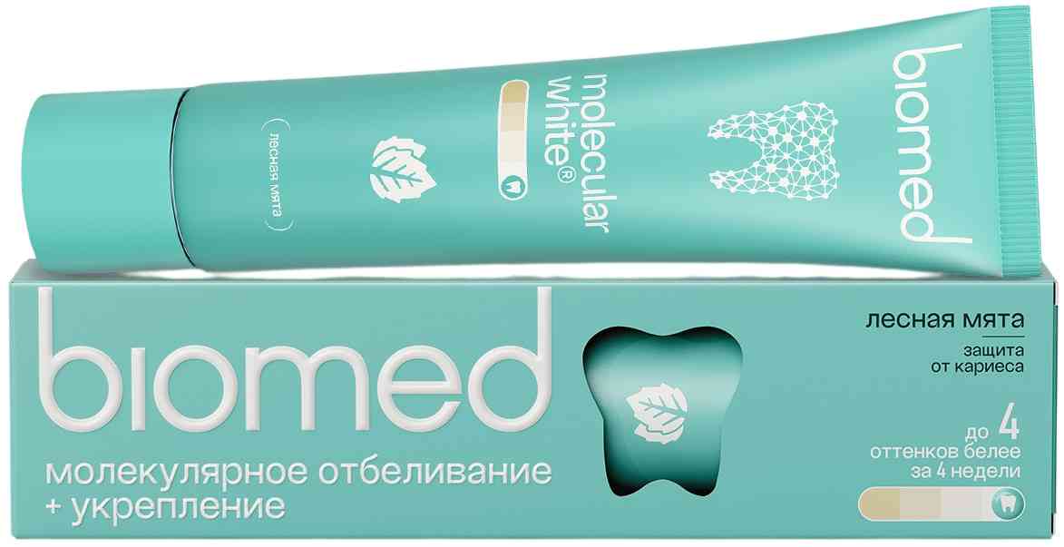 Зубная паста Biomed Molecular White защита от кариеса лесная мята