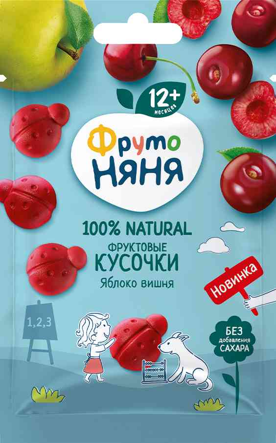 Фруктовые кусочки ФрутоНяня Яблоко и вишня, с 12 месяцев