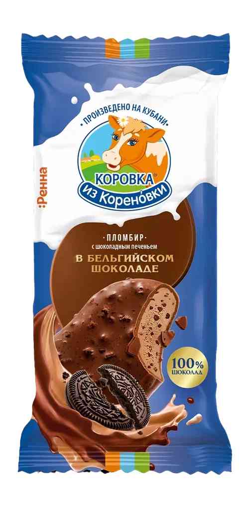 Мороженое пломбир Коровка из Кореновки эскимо с шоколадным печеньем Брауни в бельгийском шоколаде