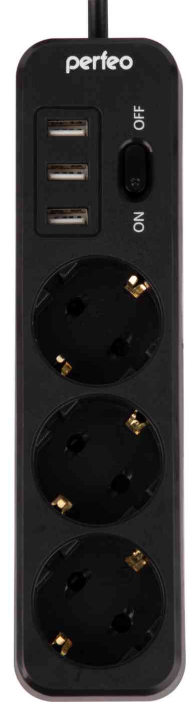 Сетевой фильтр 3 гнезда Perfeo Power stream USB в ассортименте