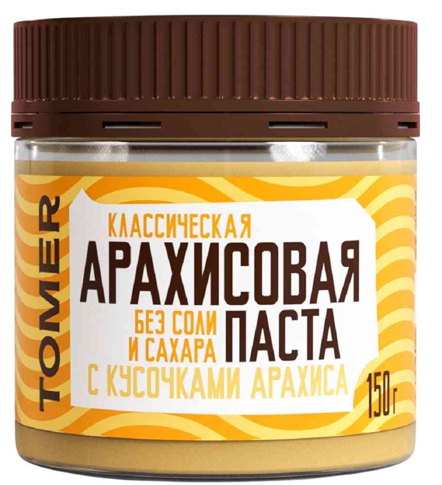 Паста арахисовая Томер классическая с кусочками арахиса без сахара