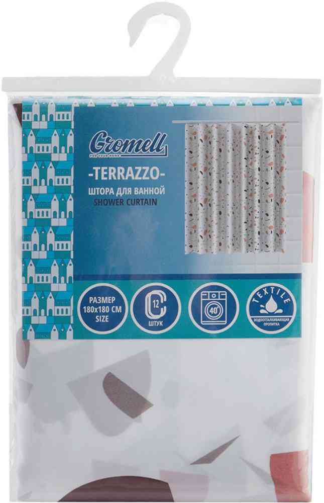 Штора для ванны Gromell Terrazzo текстильная цвет: белый/коричневый