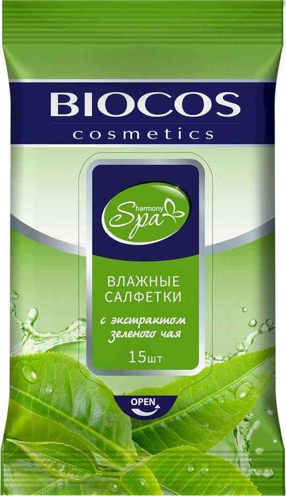 Влажные салфетки очищающие Biocos Spa harmony с экстрактом зеленого чая