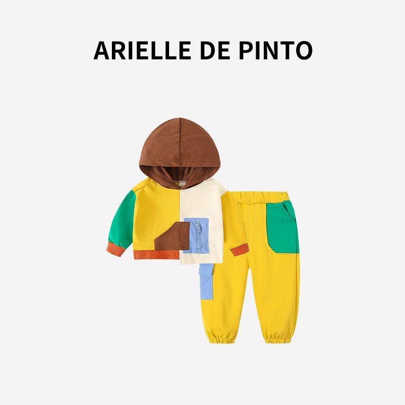 Французский Arielle De Pinto Костюм для мальчика Осень Новый Стильный Спортивный Крутой Детский Свитшот Детская Одежда Apricot color 80cm yellow TAOMall