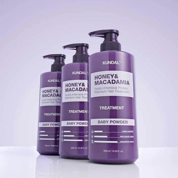 Протеиновая маска для волос с медом и макадамией 500 мл x 2 Baby powder gray KUNDAL