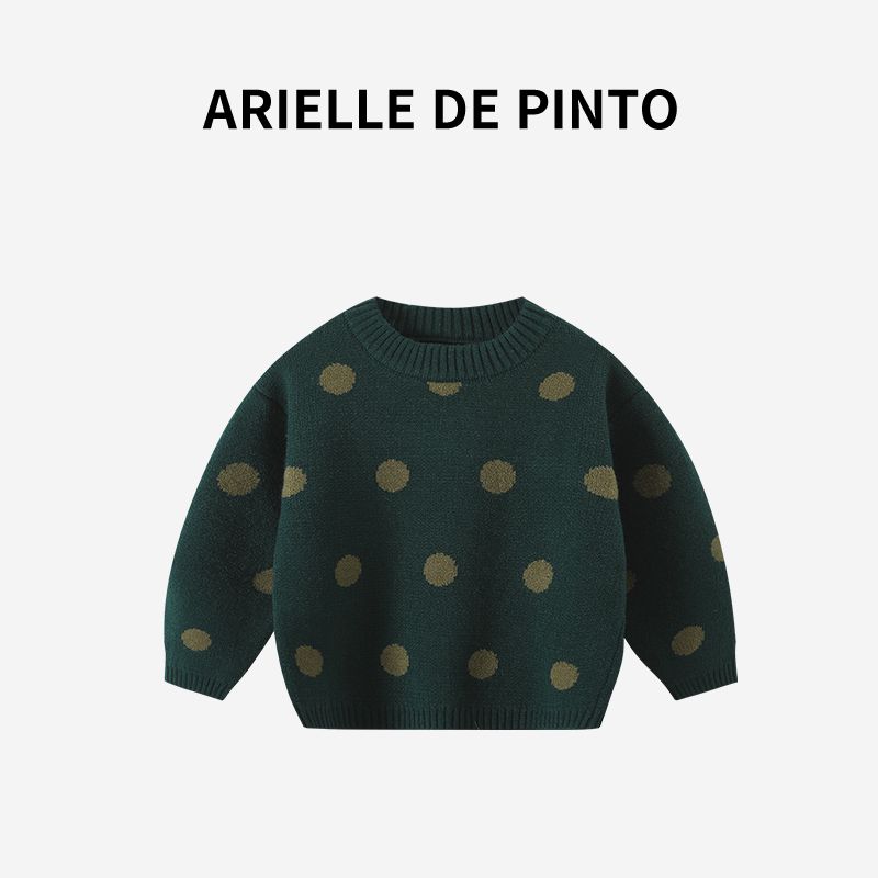 French Arielle De Pinto Kidsren s Sweater Autumn and Winter New Style Handsome Boys  Green Polka Dot Knitted Top Green 90 black TAOMall