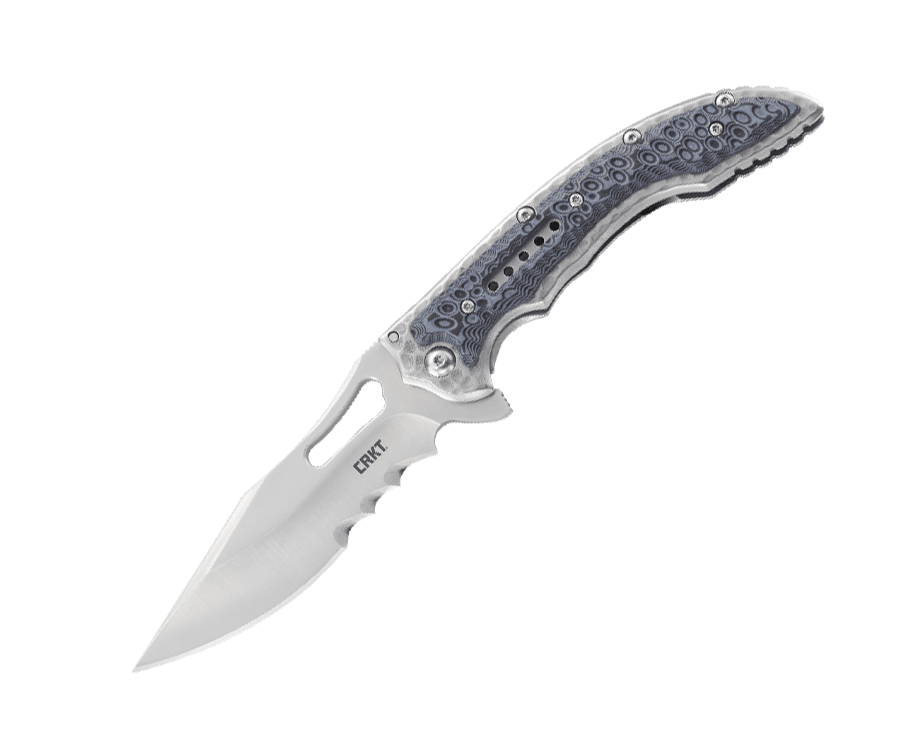 Складной нож CRKT Fossil™ BLACK WITH VEFF SERRATIONS™, сталь 8Cr13MoV, рукоять сталь 2Cr13, накладки G10