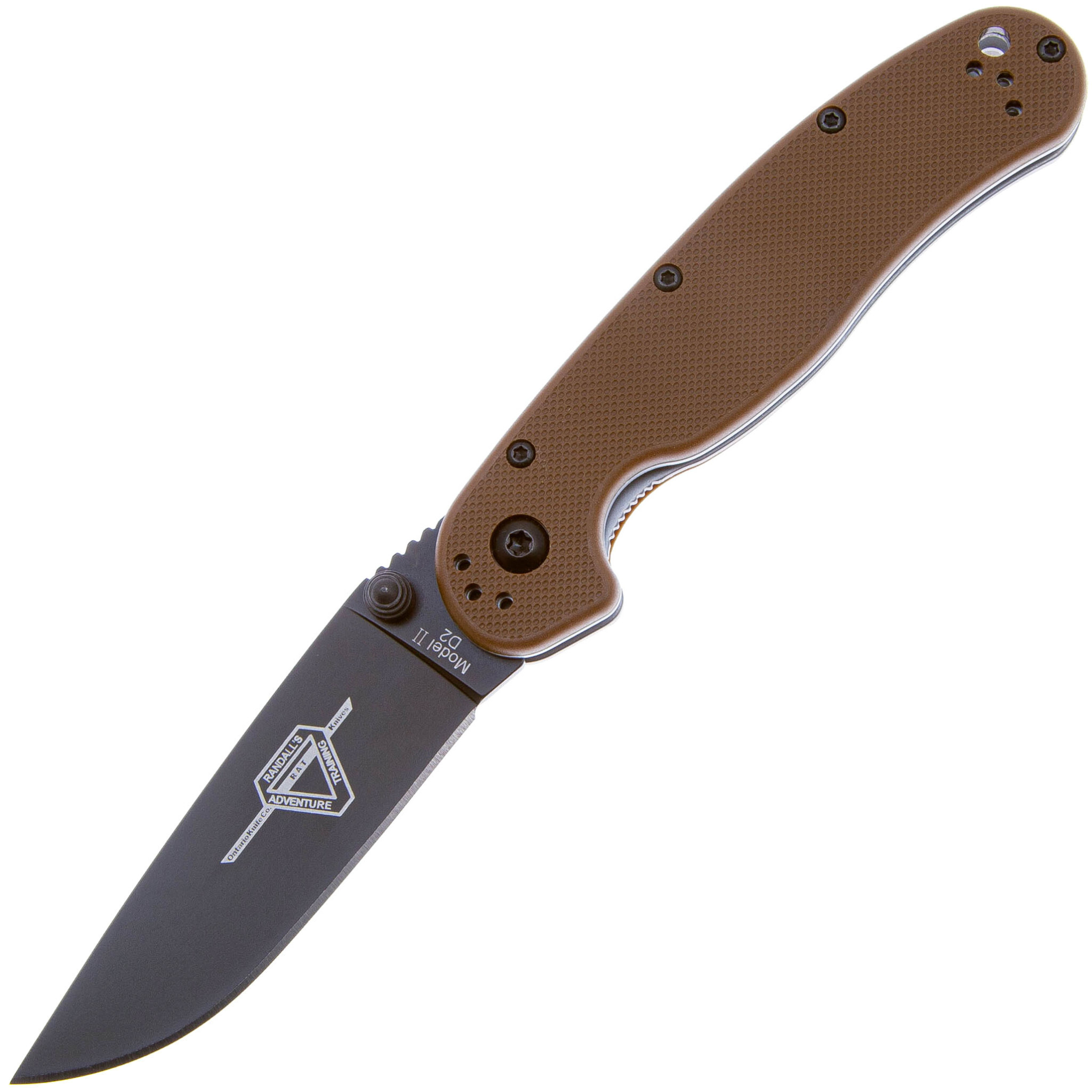 Складной нож Ontario RAT 2 Coyote Brown, сталь D2, рукоять термопластик GRN, коричневый/черный