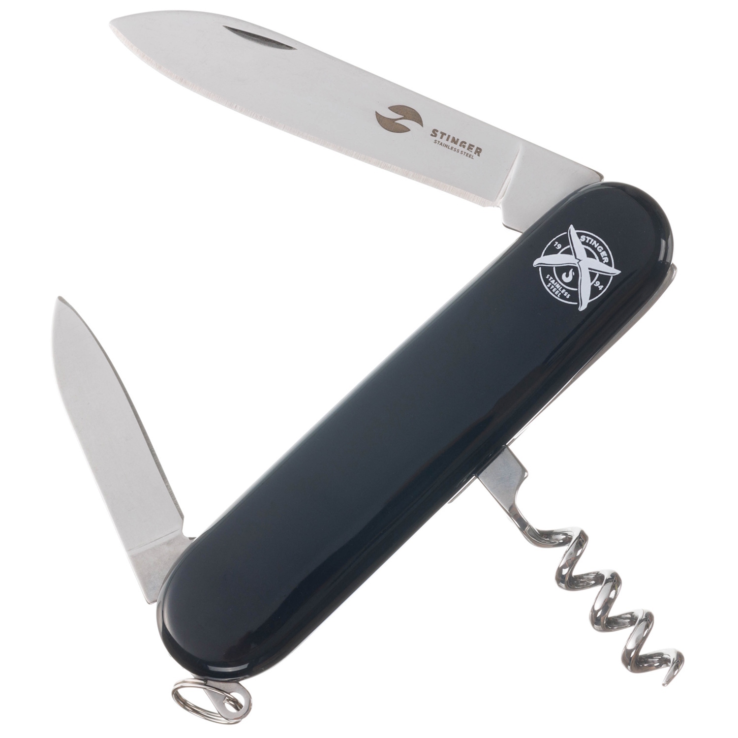 Нож перочинный Stinger 90 мм, 4 функции, черный, в блистере