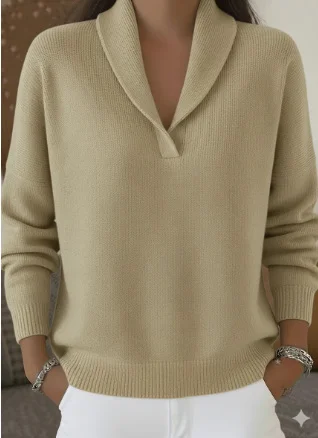 Women Plain Casual Long Sleeve V Neck Spring/Fall Sweater JustFashionNow