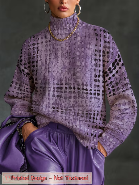 Women Geometric Vintage Long Sleeve Turtleneck Spring/Fall Sweater JustFashionNow