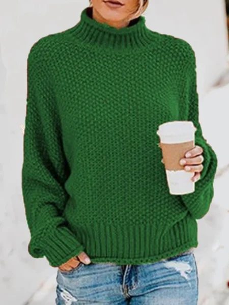 Women's Spring/Fall Plain Casual Long Sleeve Turtleneck Yarn/Wool Yarn Sweater JustFashionNow
