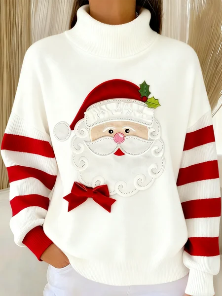 Women Striped Winter Vintage Long Sleeve Turtleneck Sweater JustFashionNow