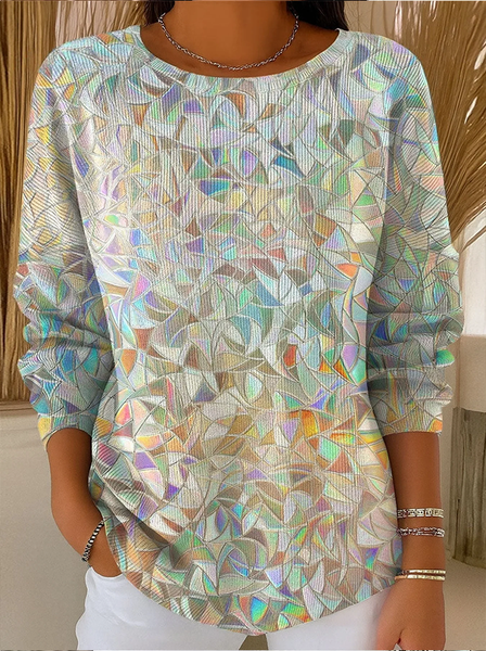 Women Abstract Printing Casual Long Sleeve Crew Neck Spring/Fall Sweater JustFashionNow