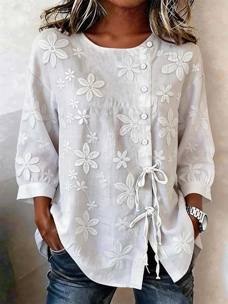 Women Floral Crew Neck Half Sleeve Shirt Printing Casual Daily Summer Top JustFashionNow