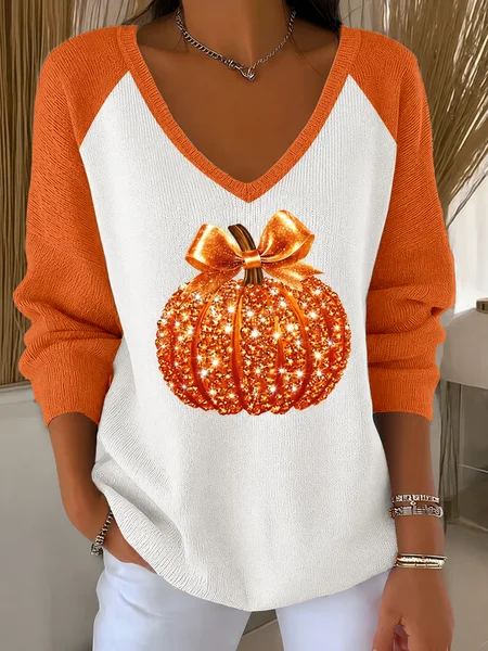 Women Color Block Casual Long Sleeve V Neck Spring/Fall Sweater JustFashionNow