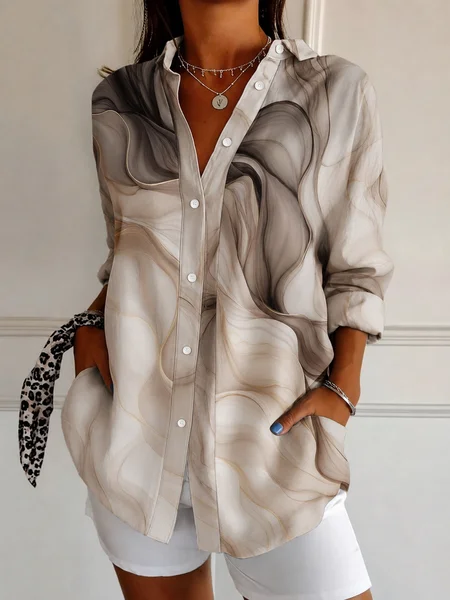 Women Ombre Shirt Collar Long Sleeve Shirt Casual Daily Spring/Fall Top JustFashionNow