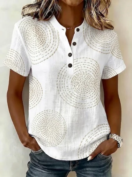Women Abstract V Neck Short Sleeve Shirt Printing Casual Daily Summer Top JustFashionNow