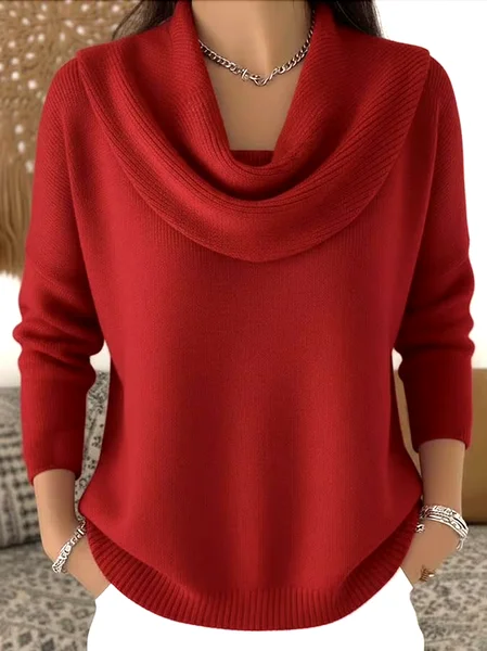 Women Plain Spring/Fall Casual Long Sleeve Crew Neck Cotton Sweater JustFashionNow