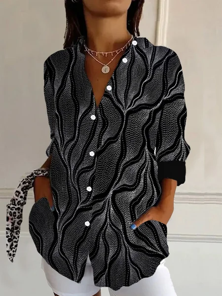 Women's Long Sleeve Shirt Spring/Fall Geometric Shirt Collar Daily Going Out Casual Top JustFashionNow