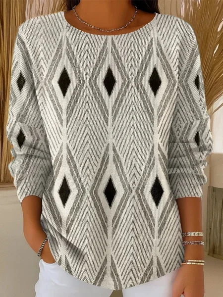 Women Abstract Printing Spring/Fall Casual Long Sleeve Crew Neck Sweater JustFashionNow