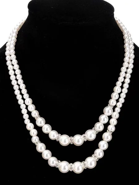 Fashion Imitation Pearl Beaded Necklace Temperament Diamond Double Layer Pearl Sweater Long Chain Necklace JustFashionNow