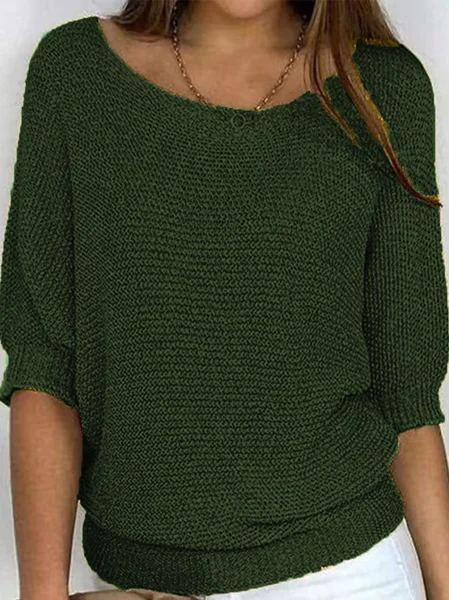 Women's Knitted Boat Neck 3/4 Sleeve Sweater JustFashionNow
